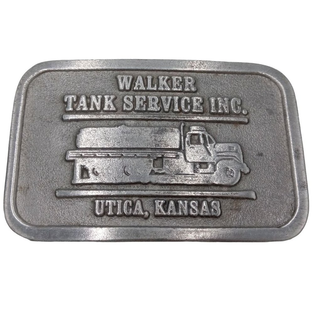 Walker Tank Service Belt Buckle Utica Kansas Vintage 1980s Trucker Western KS